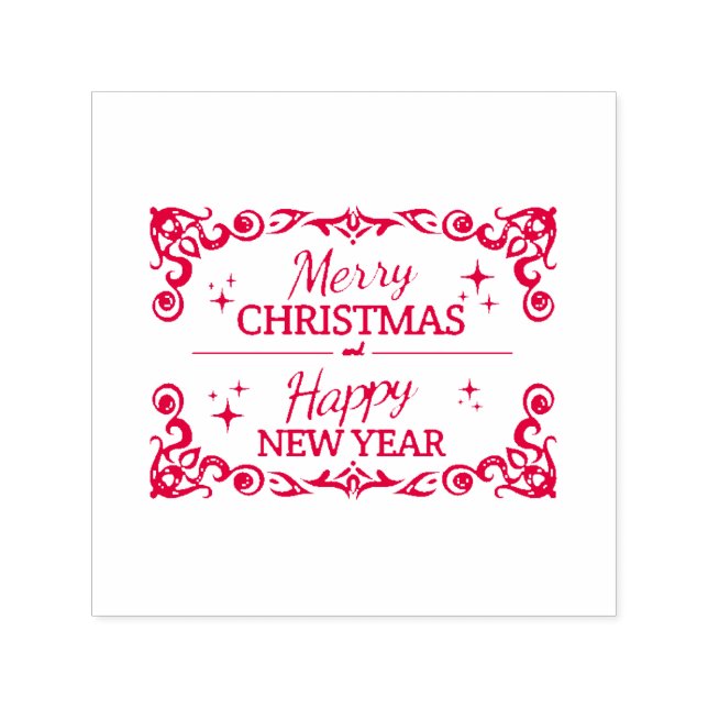 Weiß und rot frohe Weihnachten und glücklich Neues Permastempel (Design)