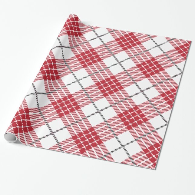 Weiß und rot mit karierten Akzenten Geschenkpapier (Ungerollt)