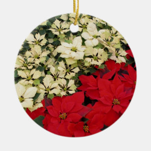 Weiß und rot Poinsettias I Holiday Floral Keramikornament