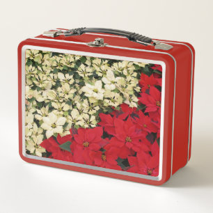 Weiß und rot Poinsettias I Holiday Floral Metall Brotdose