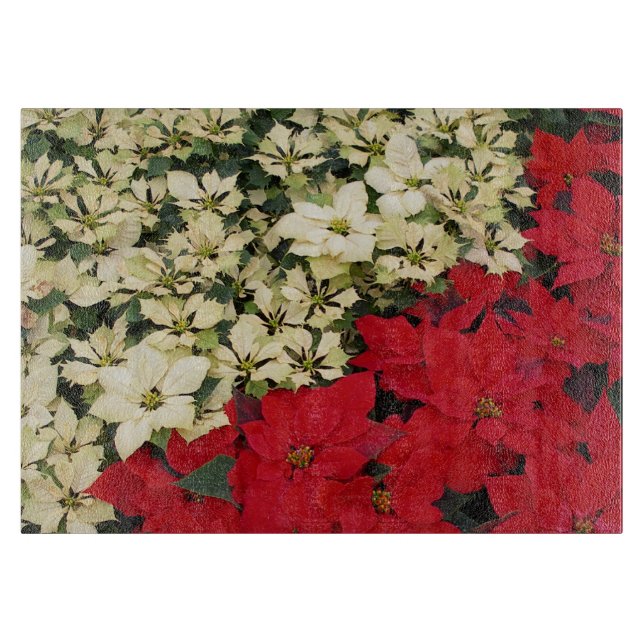Weiß und rot Poinsettias I Holiday Floral Schneidebrett (Vorderseite)