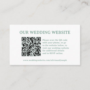 Weiß und Salbeigrün Hochzeitswebsite QR Code Begleitkarte
