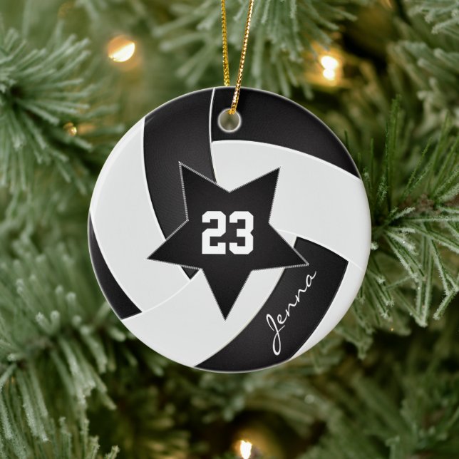 Weiß und Schwarz Alle Star Volleyball Keramik Ornament (Baum)
