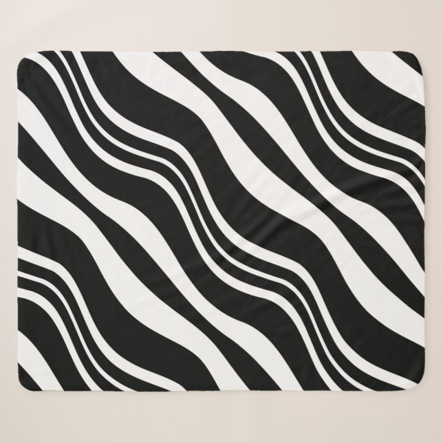 Weiß und Schwarz-Diagonal-Linienmuster Sherpadecke (Vorderseite (Horizontal))