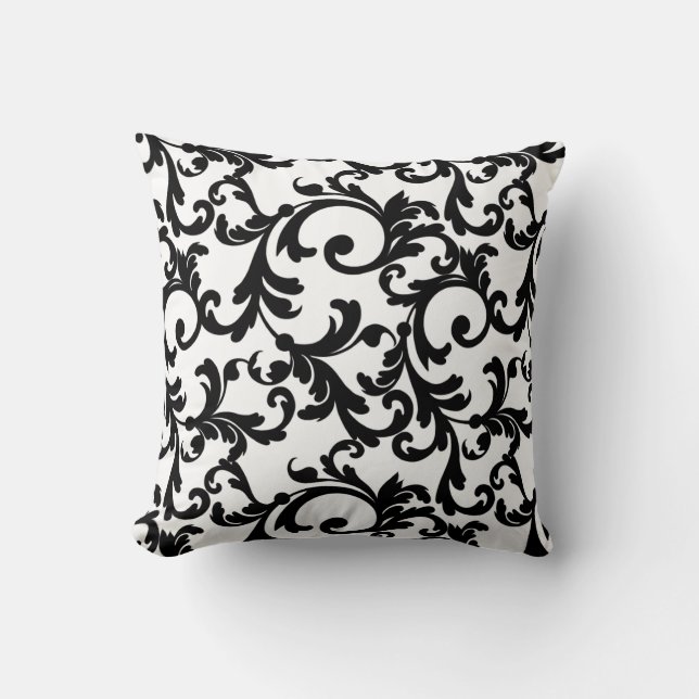 Weiß und Schwarz-Elegante Damask Kissen (Vorderseite)