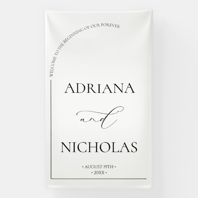 Weiß und schwarz Elegante Hochzeit Willkommen Banner (Vertikal)