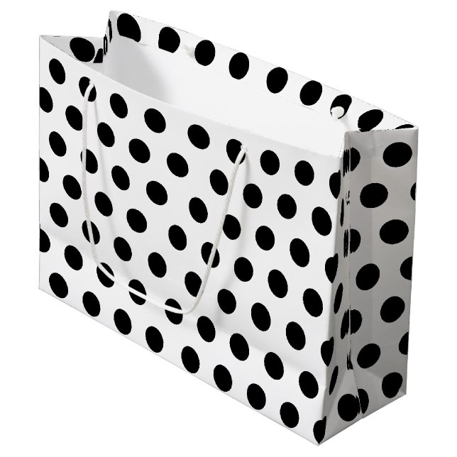 Weiß und Schwarz großes Mittelpolka-Dot-Party Große Geschenktüte (Vorderseite Schrägansicht)