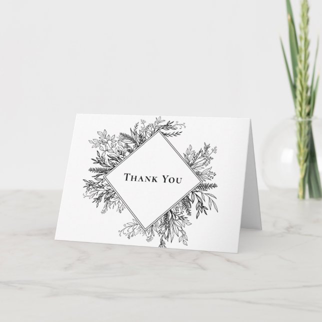 Weiß und Schwarz Grün Hochzeit Danke Karte (Vorderseite)