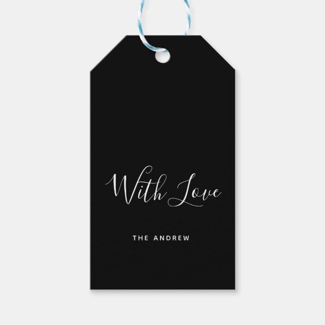 Weiß und Schwarz minimalistisch mit Liebe Geschenkanhänger (Vorderseite)
