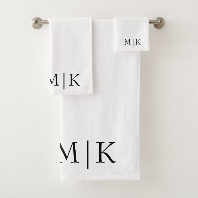 Weiß und Schwarz | Modernes Monogramm Badhandtuch Set (Insitu)