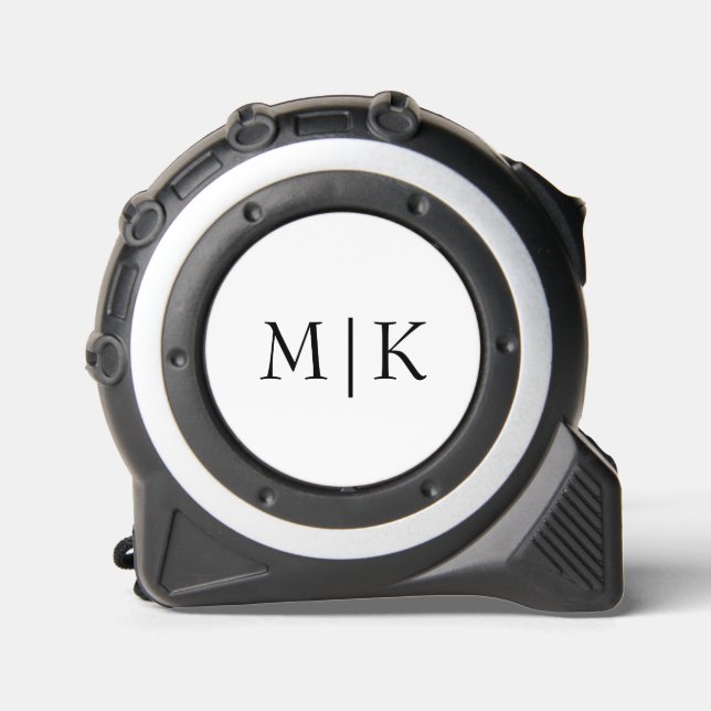 Weiß und Schwarz | Modernes Monogramm Maßband (Vorderseite)