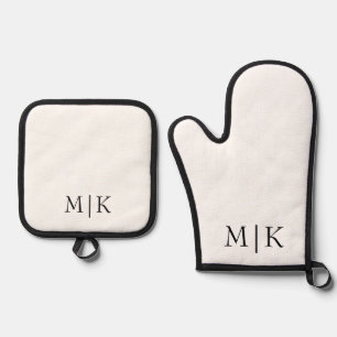Weiß und Schwarz Modernes Monogramm Ofenhandschuh & Topflappen-Set