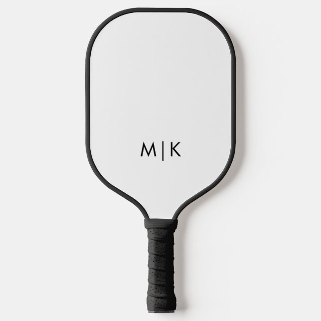 Weiß und Schwarz | Modernes Monogramm Pickleball Schläger (Vorderseite)