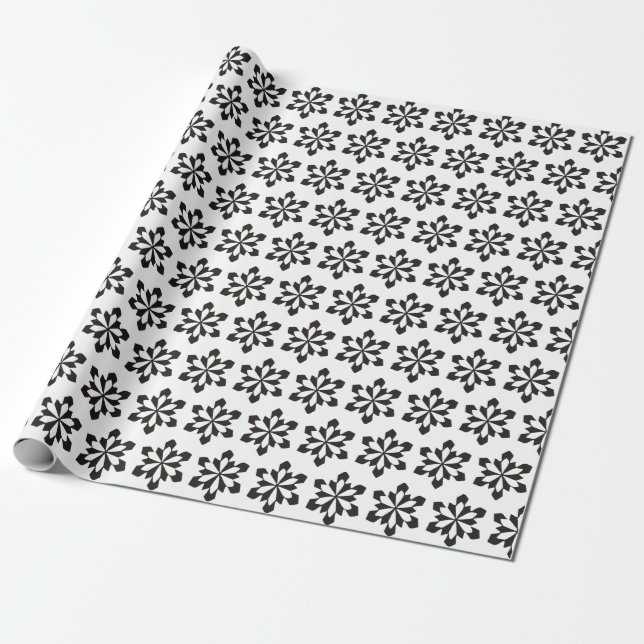 Weiß und Schwarz-Schneeflocken-Muster Geschenkpapier (Ungerollt)