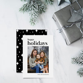 Weiß und Schwarz Serif Happy Holidays Foto Feiertagskarte