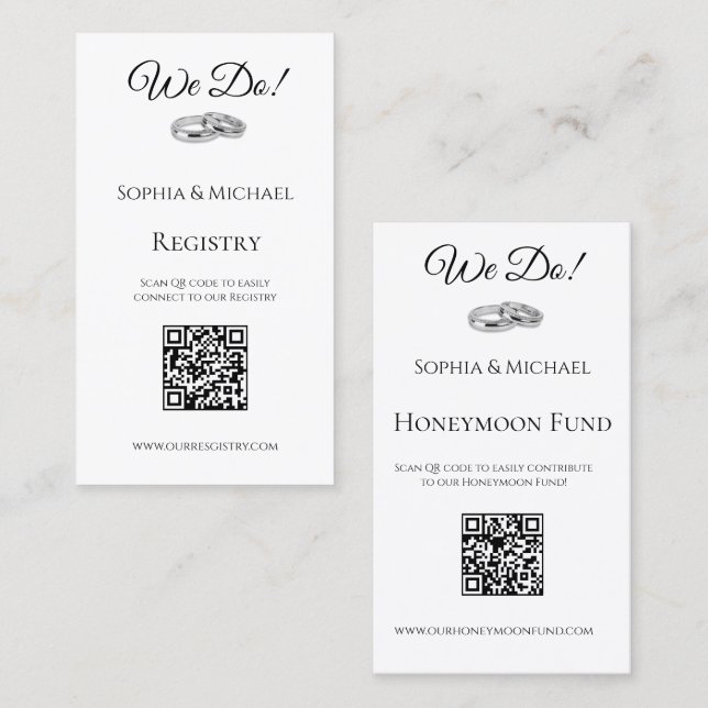 Weiß und Schwarz - Wir Hochzeitssammelregister- Visitenkarte (Vorne/Hinten)