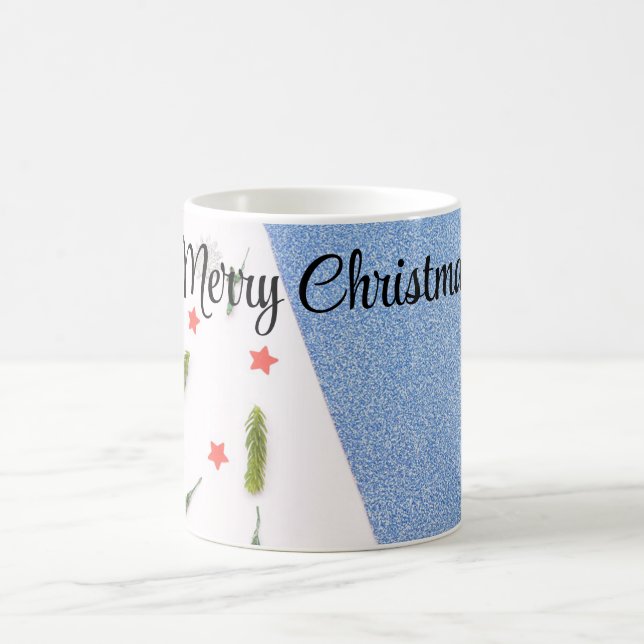 Weiß und Shine blau mit Pine Tree, Star and Flake Kaffeetasse (Mittel)