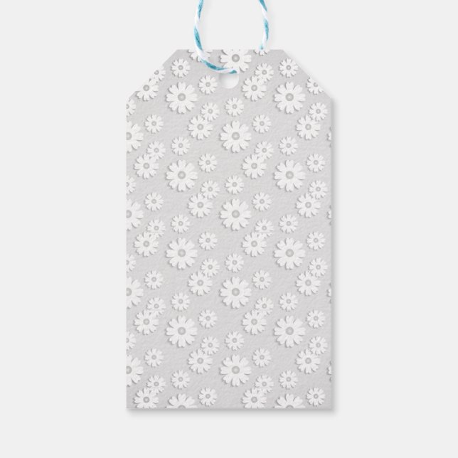 Weiß und Silbergrau, floral Geschenkanhänger (Rückseite)