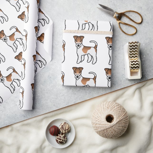 Weiß und Tan Wire Fox Terrier Niedliches Hundesche Geschenkpapier (Kunsthandwerk)