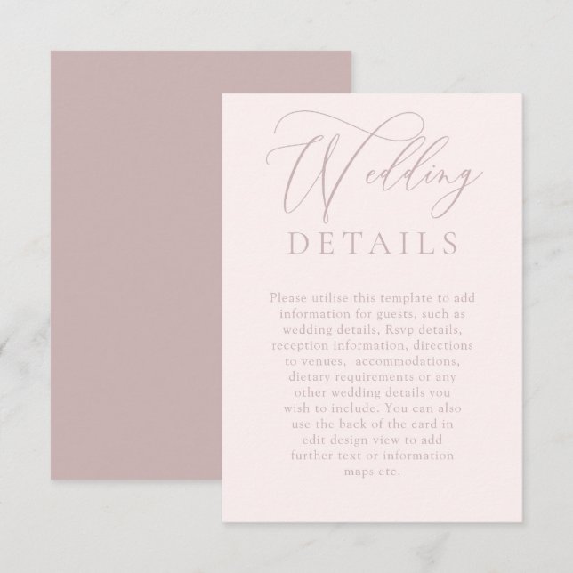 Weiß und trostlos rosa Moderne Hochzeitsdetails Begleitkarte (Vorne/Hinten)