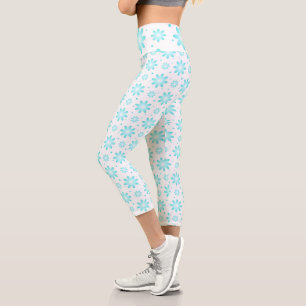 Weiß und türkisfarben, zarte Farbtupfer Capri Leggings