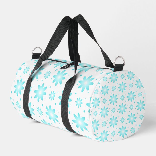 Weiß und türkisfarben, zarte Farbtupfer Duffle Bag (Linke Seite)