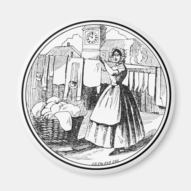 Weiß, Vintages Bauernhaus Waschsalon Magnet (Vorne)