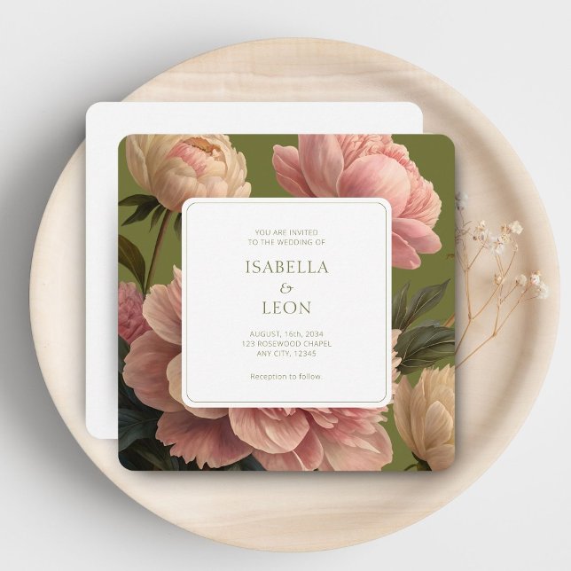 Weiß | Vintages Olivenöl und Rose Einladung zur Ho (Von Creator hochgeladen)