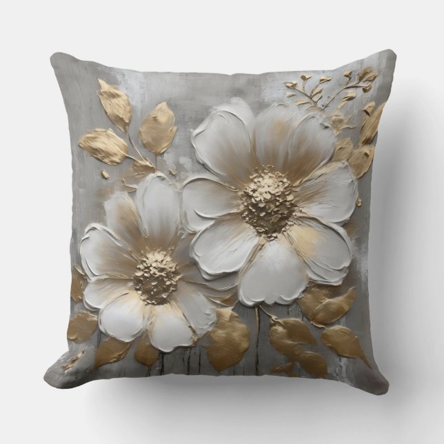 Weiß, weich, modern rustikal, floral kissen (Vorderseite)