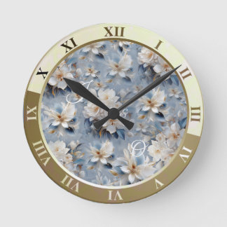 Weiß, Weiß und Gold Blume auf Seide Runde Wanduhr