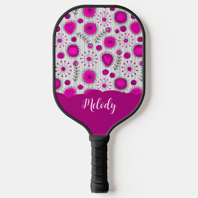 Weiß-weißes Herz-Whimsikal Blume Blumenname Pickleball Schläger (Vorderseite)