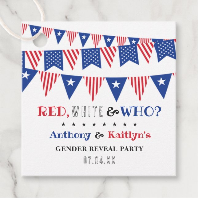 Weiß & Wer? 4. Juli Party über geschlechtsspezifis Geschenkanhänger (Vorderseite)