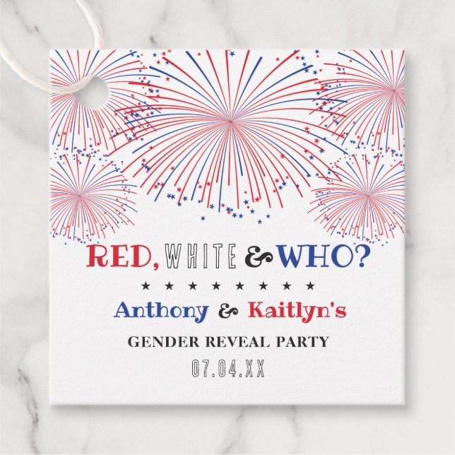 Weiß & Wer? 4. Juli Party über geschlechtsspezifis Geschenkanhänger (Vorderseite)