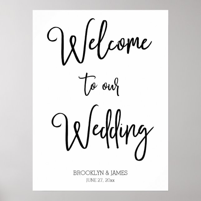 Weiß Willkommen bei unserem Hochzeitsempfangsschil Poster (Vorne)
