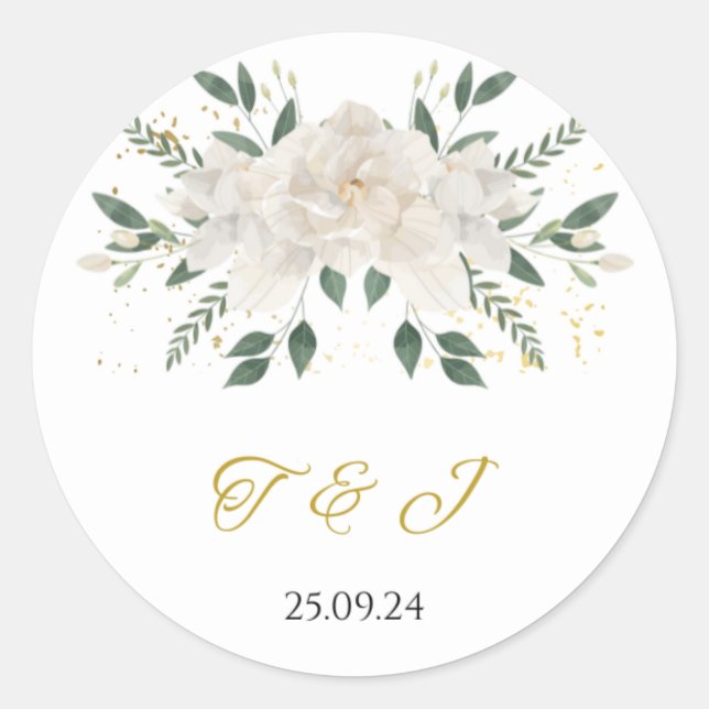 Weiß wir machen Hochzeitstickeretiketten Runder Aufkleber (Vorderseite)