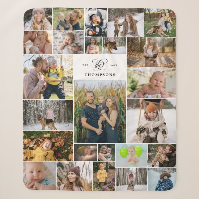 Weiß Wirbel der Familienname 25 FotoCollage Sherpadecke (Vorderseite)