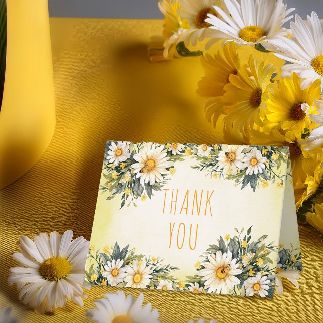 Weiß | Yellow Daisies Floral Baby Shower Dankeskarte (Little Daisy Theme Yellow, White and Green Daisies Floral Folded "Thank You" Card)