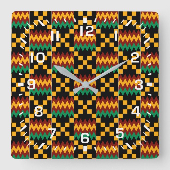 weiß Zahlen / Afrika Kente Tuch Quadratische Wanduhr (Vorderseite)