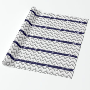Weiß-Zickzack Marine-Namen-Monogramm MED lt-Gray Geschenkpapier