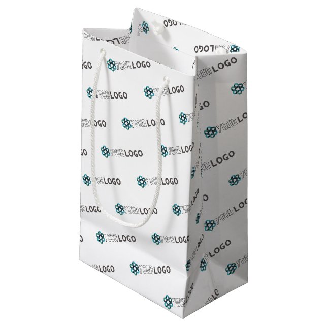 Weiß zum Logo für Werbeaktionen Kleine Geschenktüte (Vorderseite Schrägansicht)