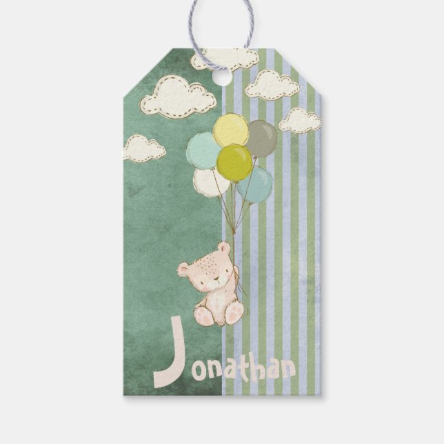 Weißbärenballoons Niedlich rustikal Geschenkanhänger (Vorderseite)