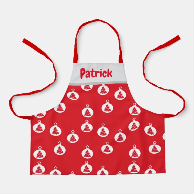 Weißbaumschmuck auf Rot Schürze (Vorderseite)