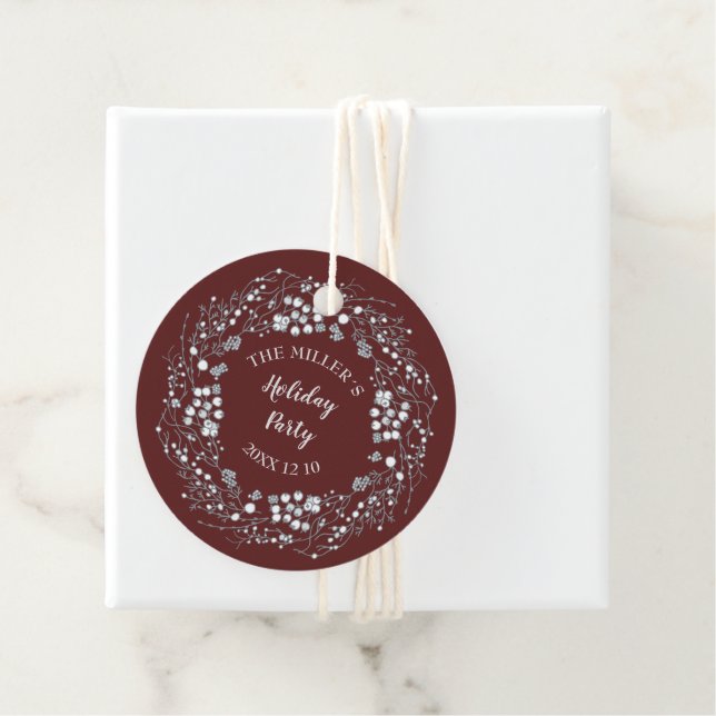 Weißbeeren Winterkranz auf Maronrot Geschenkanhänger (Beispiel)