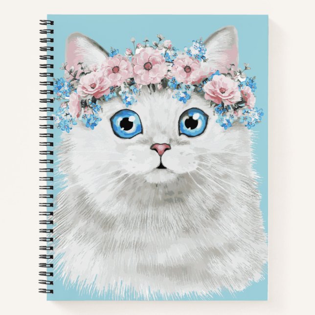 Weißblütenkatze Notizbuch (Vorderseite)