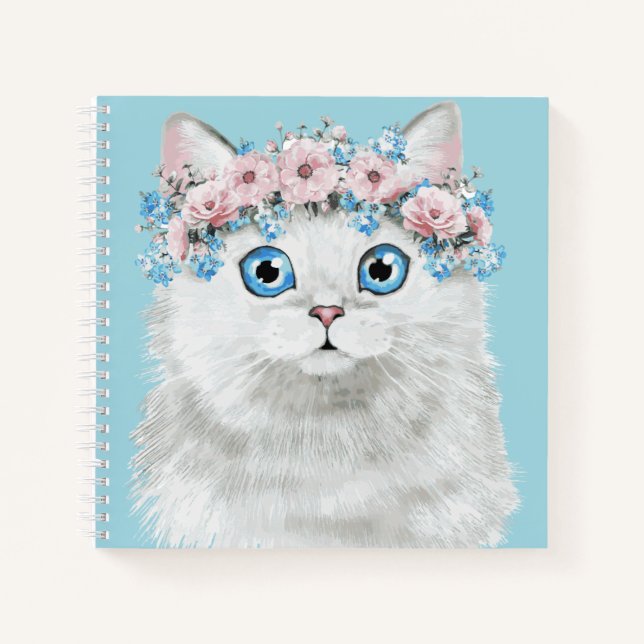 Weißblütenkatze Notizbuch (Vorderseite)
