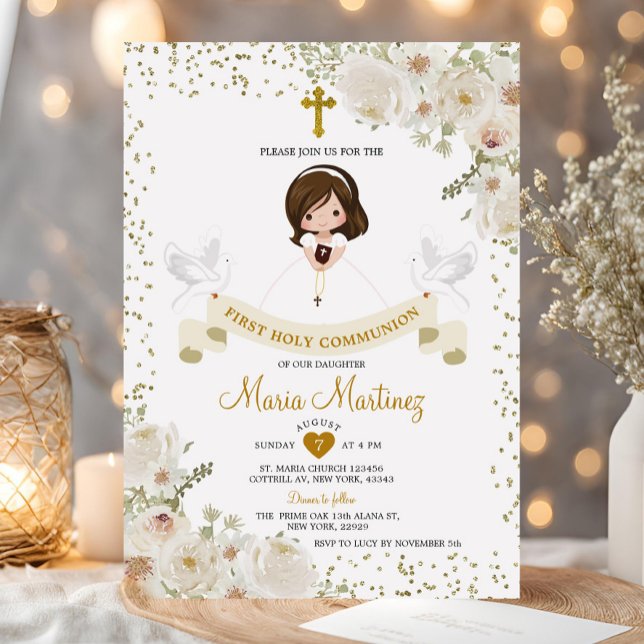 Weißblütenmädchen 1. Glitzer der heiligen Kommunio Einladung (Von Creator hochgeladen)