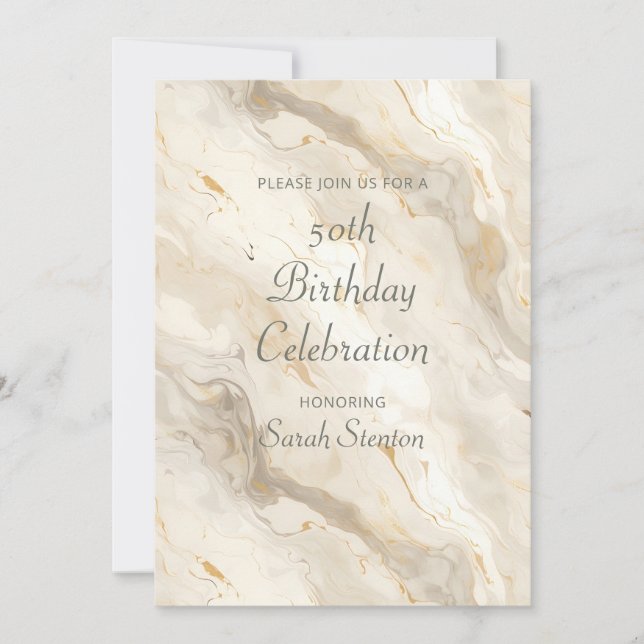Weißcreme-Marmor 50. Geburtstag Einladung (Vorderseite)