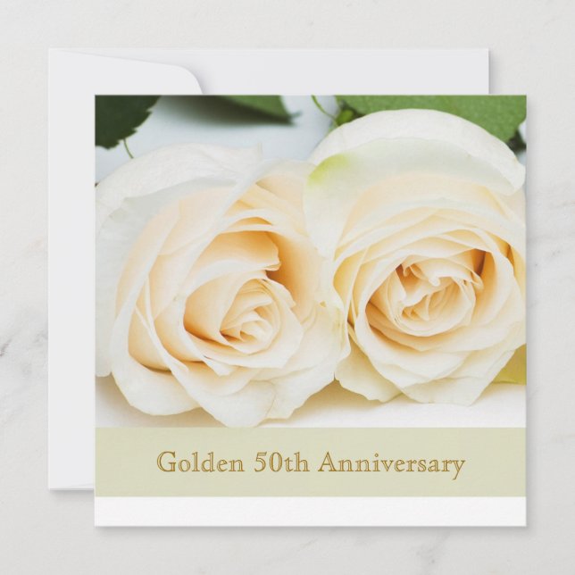 Weißcreme-Rose, 50. Hochzeitstag Einladung (Vorderseite)
