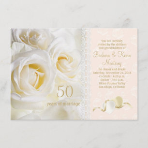 Weißcreme-Rose, Herz 50. Hochzeitstag Einladung