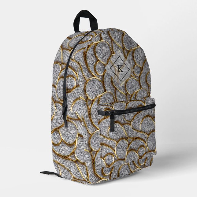 Weißdiamanten mit Bio Wirbel Bedruckter Rucksack (Rückseitige Ecke links)